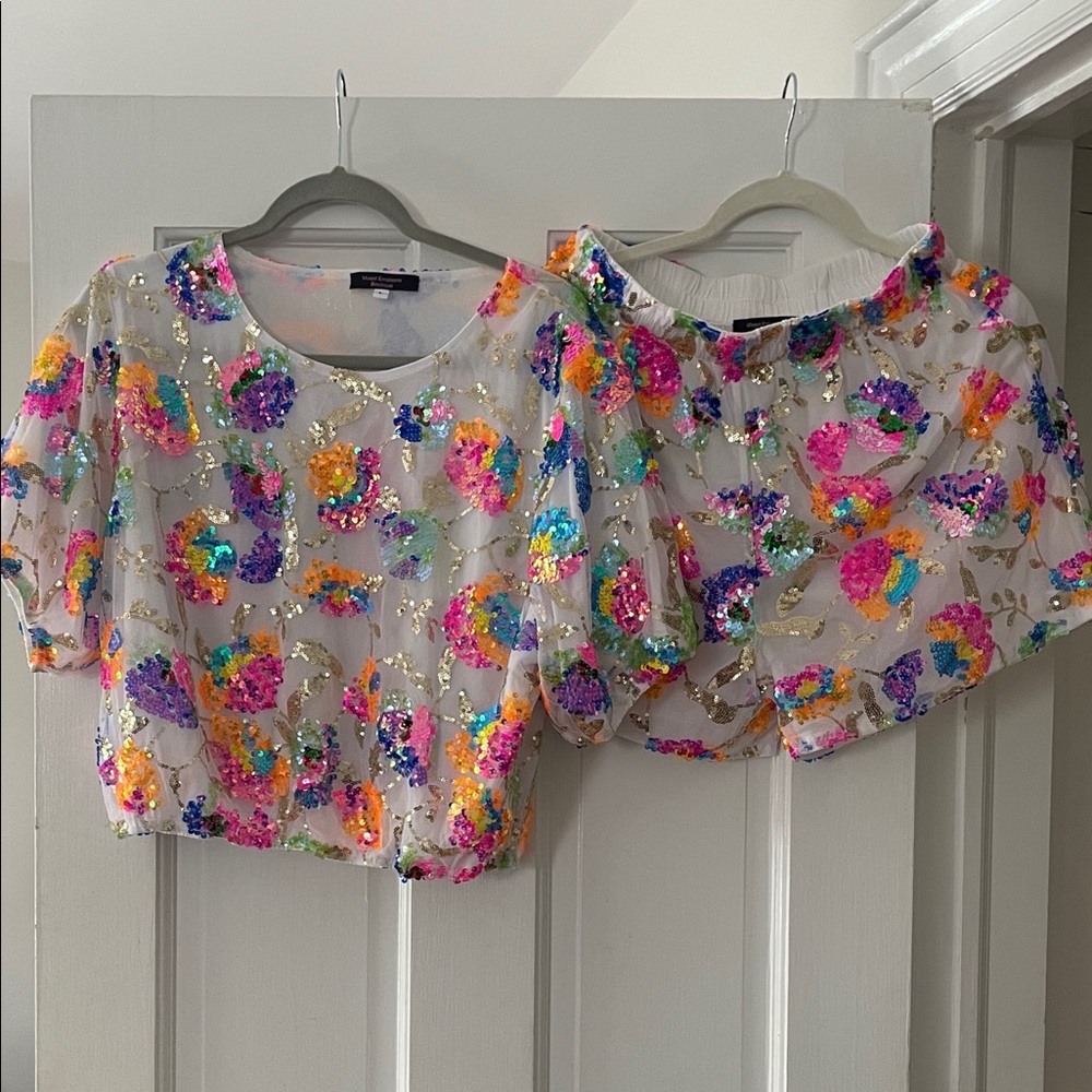 Multicolor Sequin Top and Shorts Set